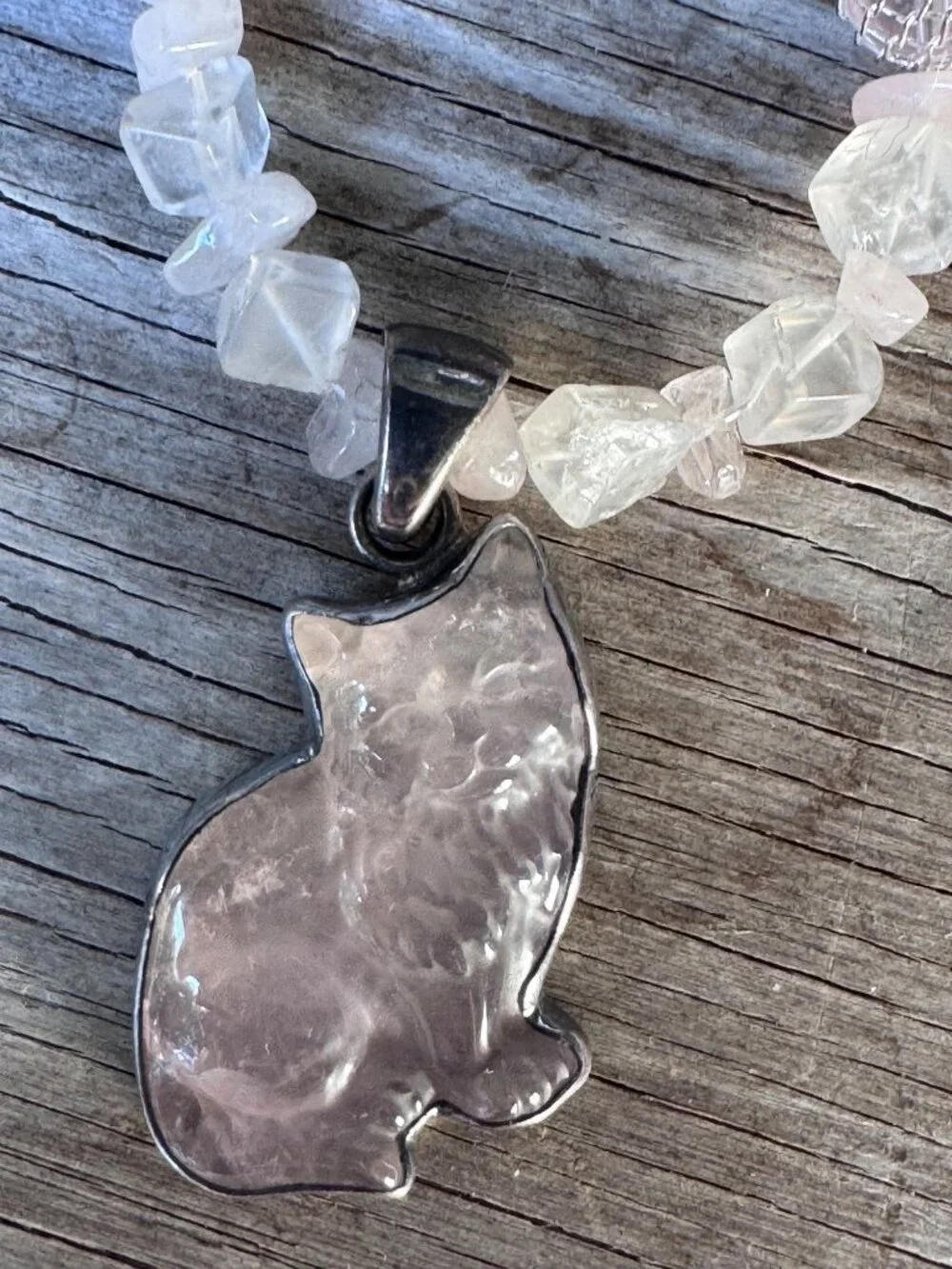 Charles Albert Sterling Rose Quartz Cat Pendant Necklace 16” Beaded Artisan - Picture 2 of 16
